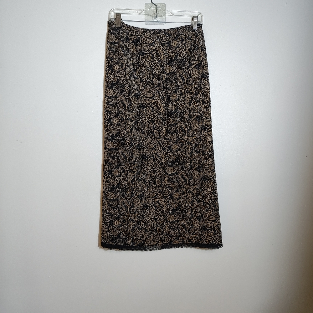 Emma James Floral Skirt 100% Silk Women's Black/Tan Size 20W Career